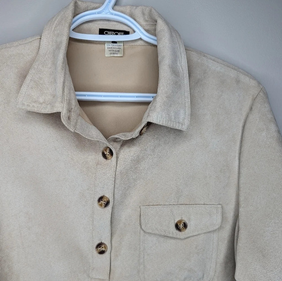 Vintage Cherokee 1/4 Button Down Collared Top Cream Neutral Women  Large - Picture 2 of 8